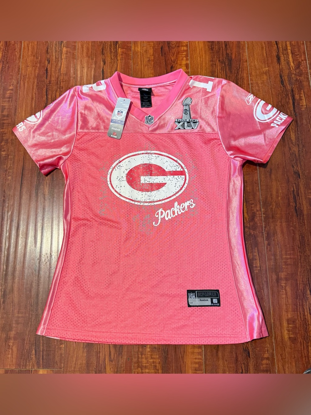 Aaron Rodgers SB45-NWT #12 Green Bay Packers NFL Reebok Pink Jersey Women Sz 2XL